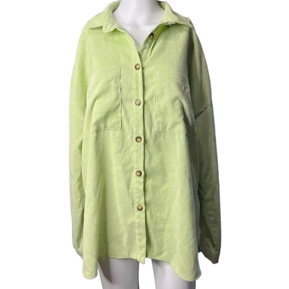Kendall and Kylie Corduroy Button Down Shacket Green Size Medium